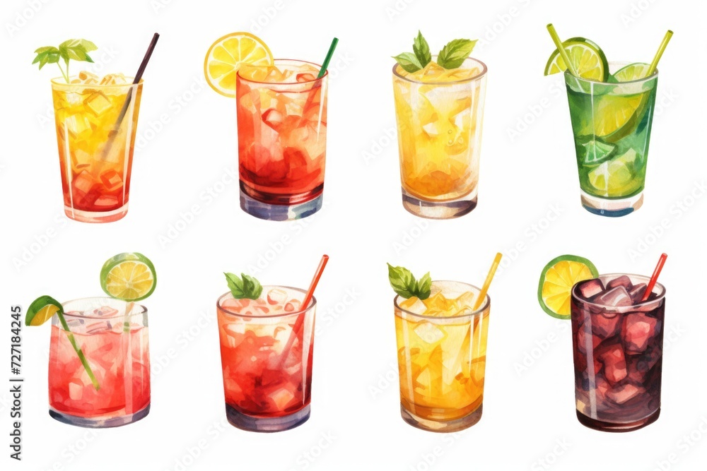 Set of cocktails on white background