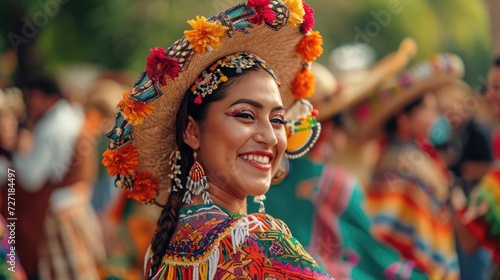 Woman With Colorful Headdress and Flower Adornments, Chico De Mayo