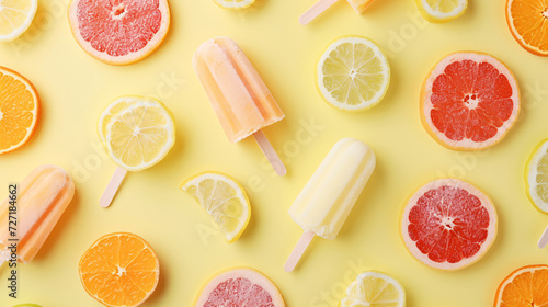 Fruit popsicle and lemon top view  summer cold drink almost healthy fruit concept illustration