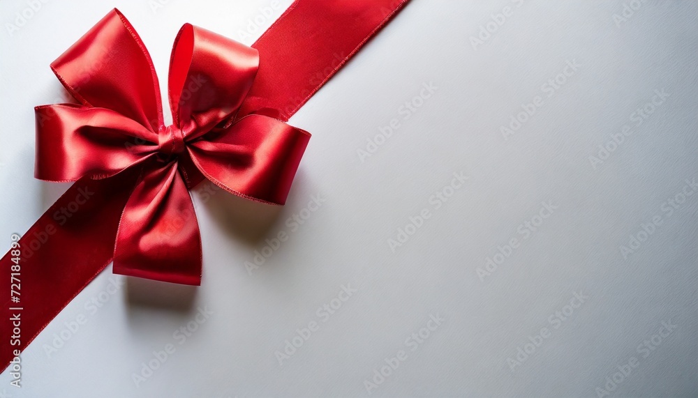 red ribbon with red bow on top left corner and white background image