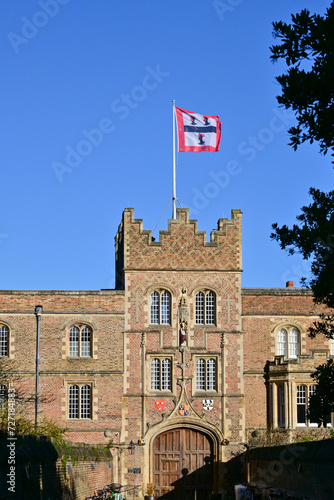 Gatehouse Tower and Flag, Jesus College Cambridge University, England, UK photo