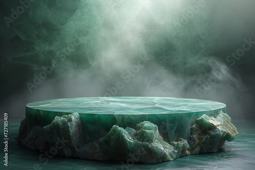 Podium background jade 3d visualization of the product. podium stage minimal abstract background beauty dreamy space studio pedestal
