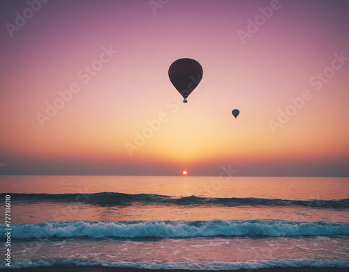 Traveling into the dawn in a hot air balloon