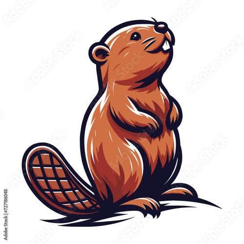 Cute adorable beaver cartoon character vector illustration, funny animal brown beaver flat design mascot logo template isolated on white background