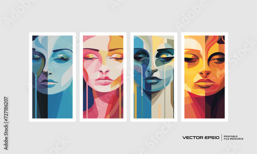 Set of abstract face wall decoration vector template in retro and vintage style