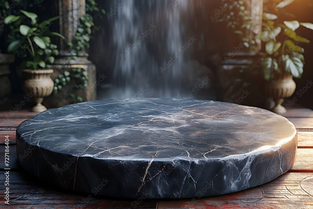 Background stone podium on rock platform  3d product   render stand.   podium stage minimal abstract background beauty dreamy space studio pedestal 