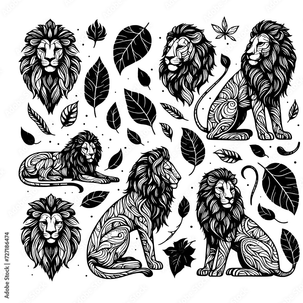 lion animal line art set lion animal line art set