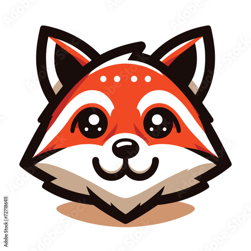 Cute adorable fox head face cartoon character vector illustration, funny wolf foxy flat design template isolated on white background
