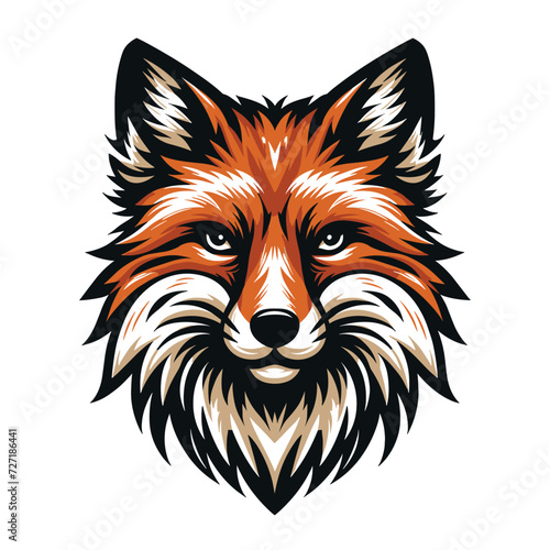 Wild animal red fox vulpa head face design vector, zoology illustration, foxy flat design template isolated on white background