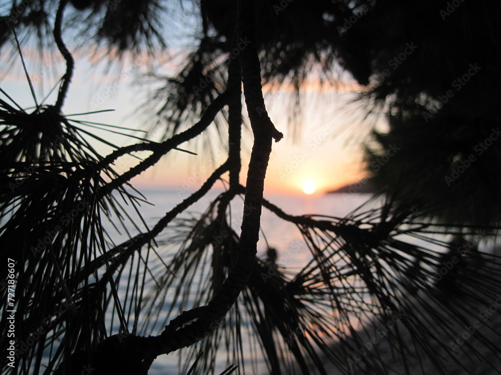 Scenic wonderful sunset in the mountains. Beautiful sunset over the Adriatic Sea