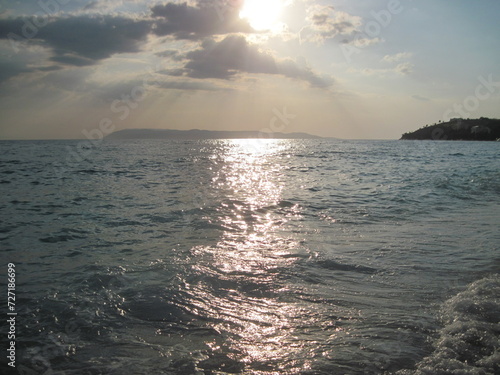 Scenic wonderful sunset in the mountains. Beautiful sunset over the Adriatic Sea
