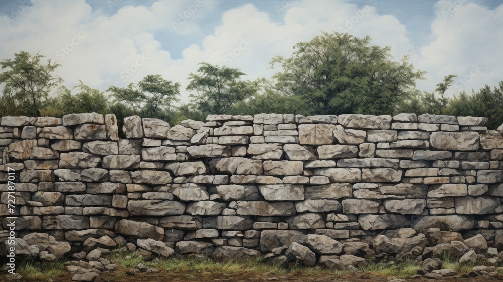 A rugged and weathered stone barrier, standing the test of time.