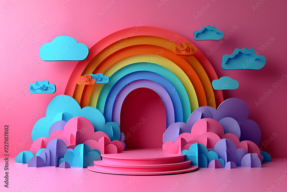 Podium background rainbow 3d visualization of the product. podium stage minimal abstract background beauty dreamy space studio pedestal
Podium background rainbow 3d visualization of the product. podium stage minimal abstract background beauty dreamy space studio pedestal