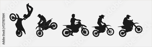 set of silhouettes of motocross racers. isolated on white background. graphic vector illustration.