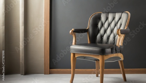 classic chair with black leather seat