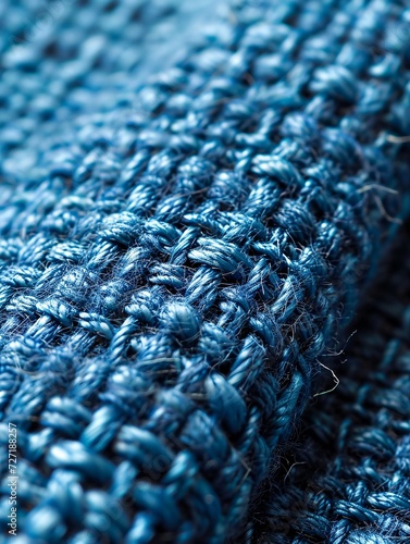 Close-up image of a Persian blue thread texture on a fabric background, perfect for website banners, posters, and wallpapers. photo