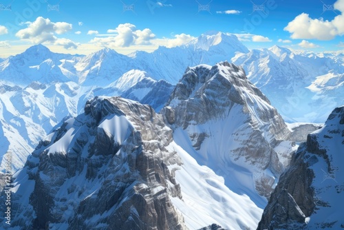 Switzerland Panoramic view on Snow Alps and Blue Sky around Titlis mountain