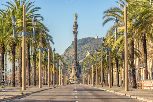 View of Christopher Columbus monument in Barcelona, Spain. photo