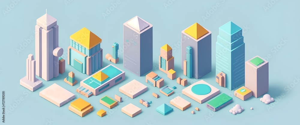 Digitally generated image. Isometric building city. 3d illustration.
