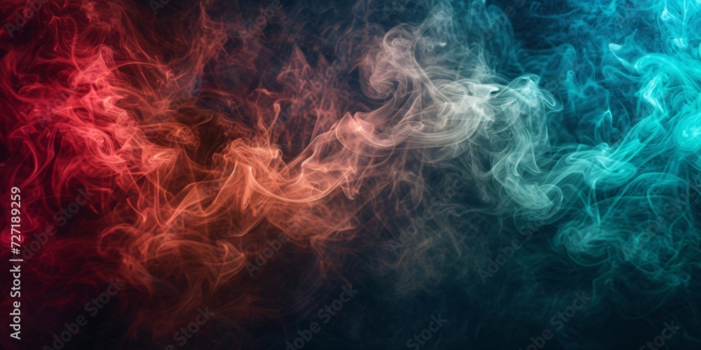 Fototapeta premium Vibrant smoke in various hues on a dark backdrop.