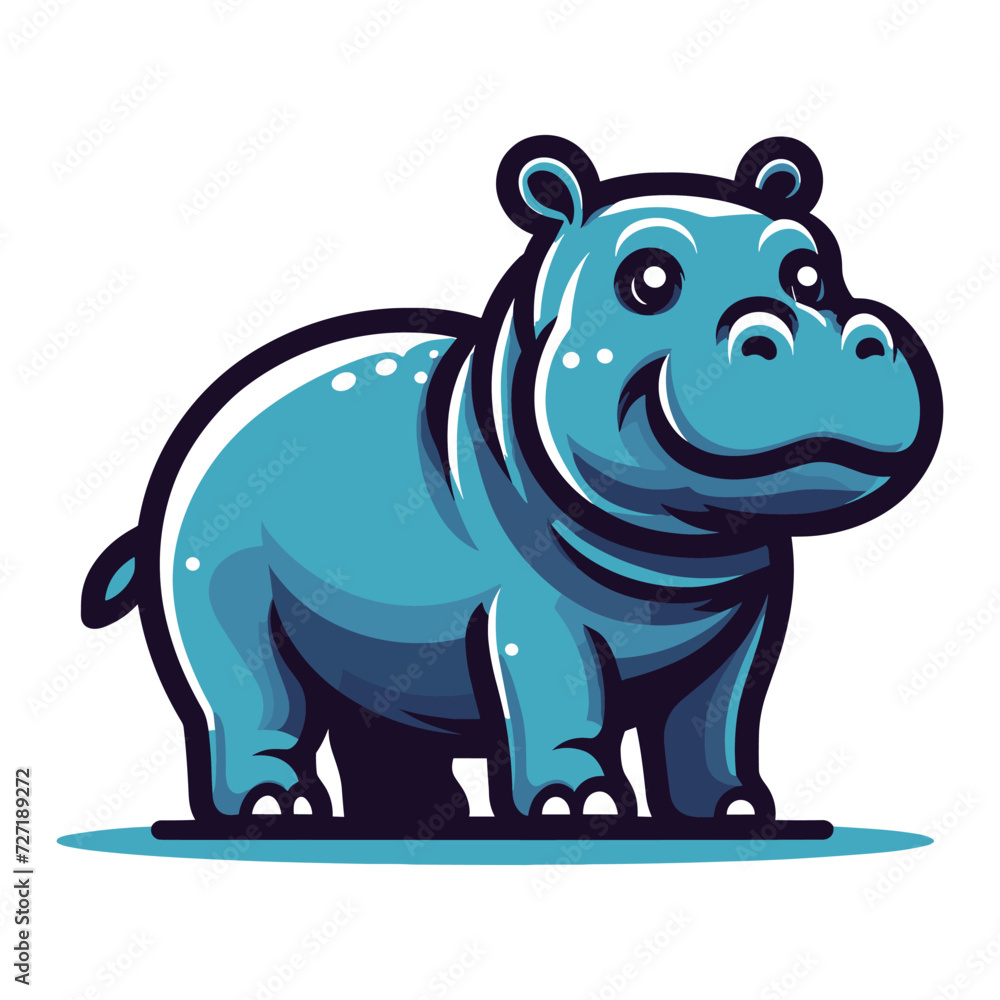 Fototapeta premium Cute wild animal hippopotamus cartoon design vector, zoology illustration, hippo flat design template isolated on white background