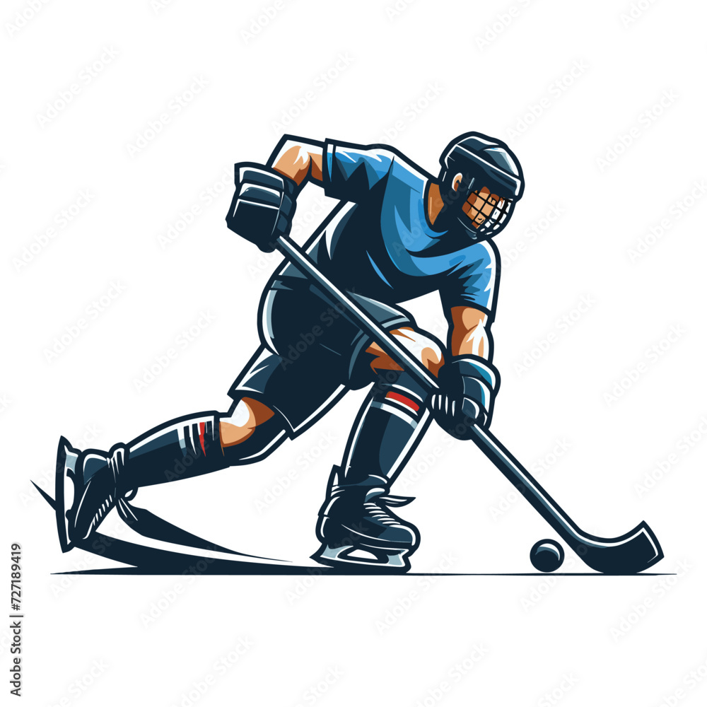 Obraz premium Ice hockey player sportsman vector illustration, winter sport activity, hockey male player design template isolated on white background