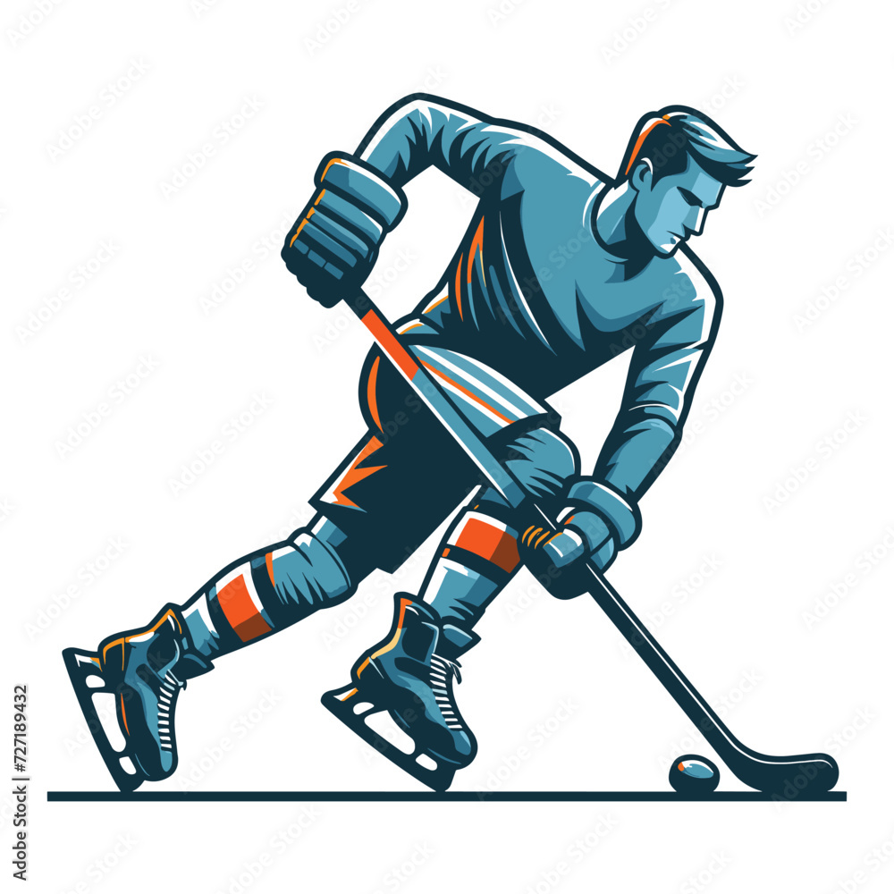 Obraz premium Ice hockey player sportsman vector illustration, winter sport activity, hockey male player design template isolated on white background