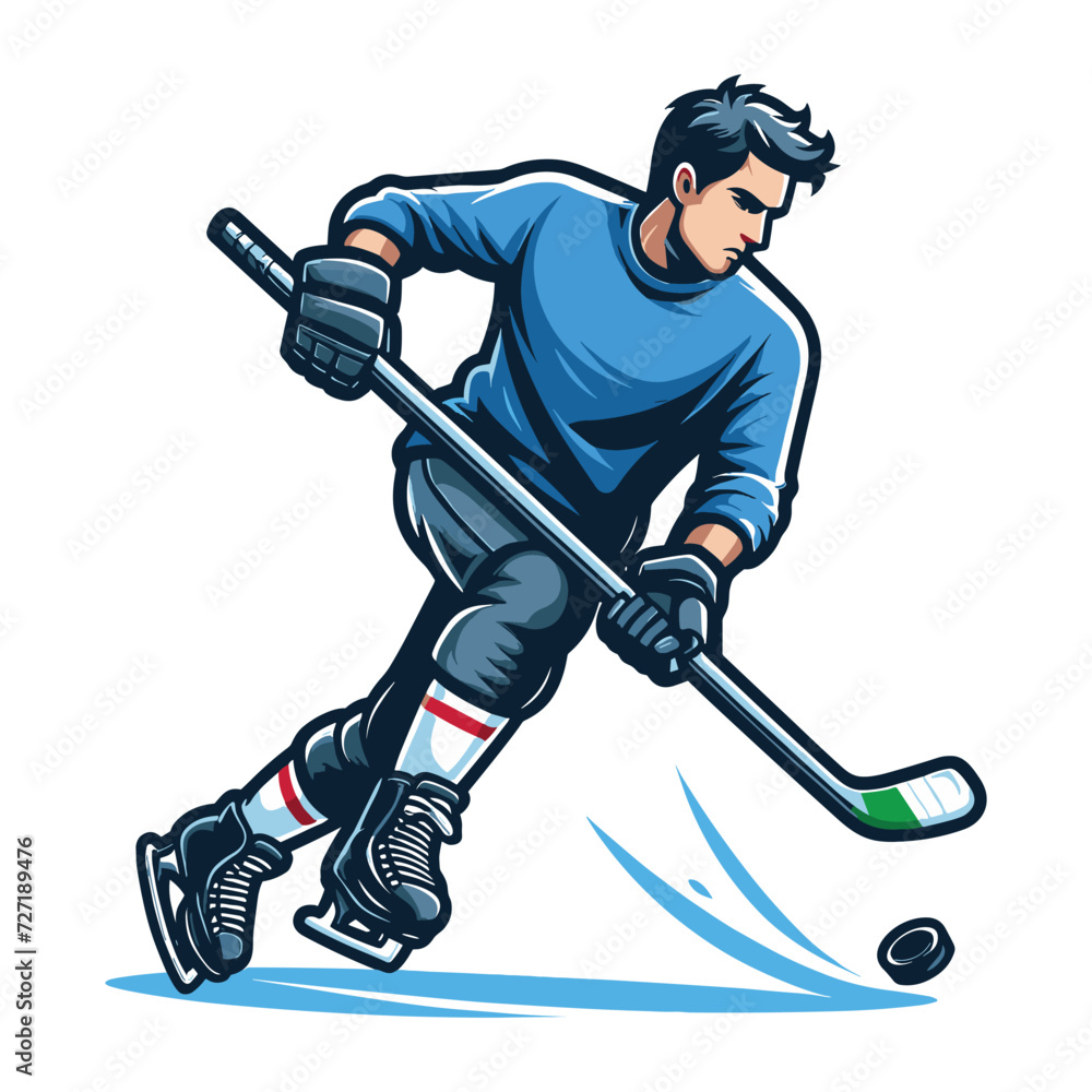 Fototapeta premium Ice hockey player sportsman vector illustration, winter sport activity, hockey male player design template isolated on white background