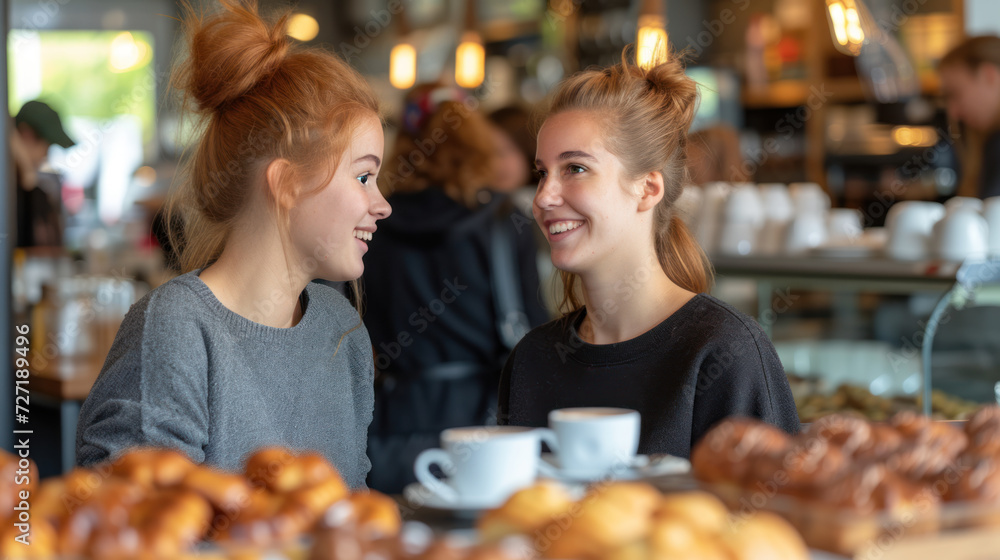 Two Friends Enjoying a Warm Conversation Over Coffee in a Cafe