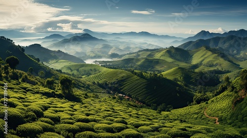 Viewpoint on the top of cameron highland, tea valley and sunrise