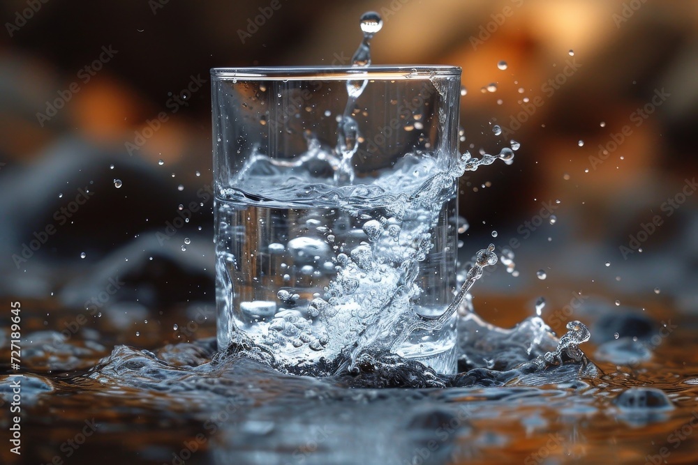 A drop of liquid from a glass creates a mesmerizing splash in the clear water, symbolizing the beauty and power of nature's fluidity A drop of liquid from a glass creates a mesmerizing splash in the clear water, symbolizing the beauty and power of nature's fluidity