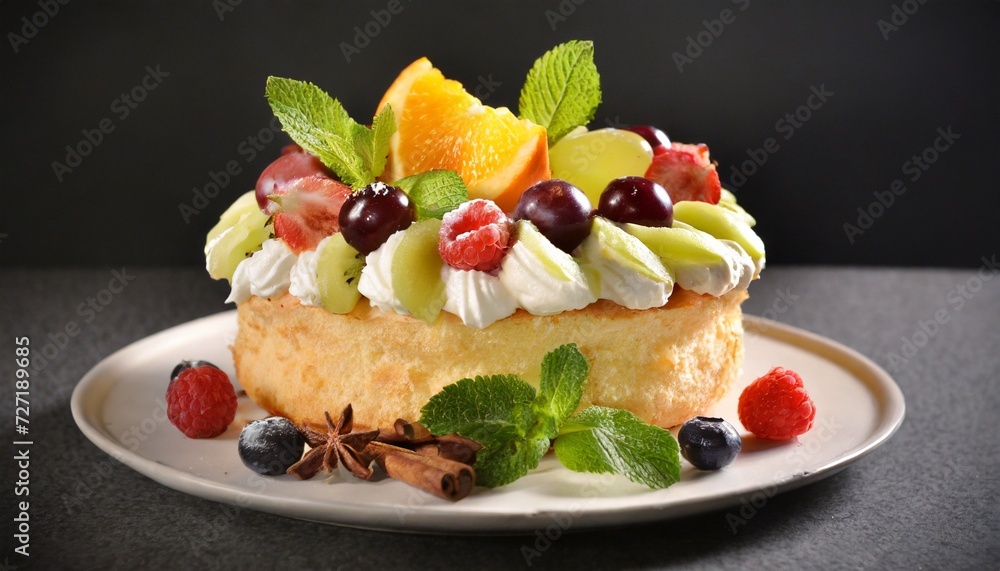 cake with fruits and cream