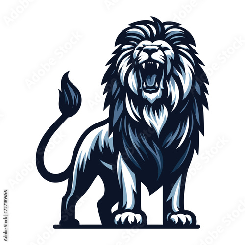 Wild roaring lion full body vector illustration, zoology illustration, majestic predator safari animal big cat design template isolated on white background