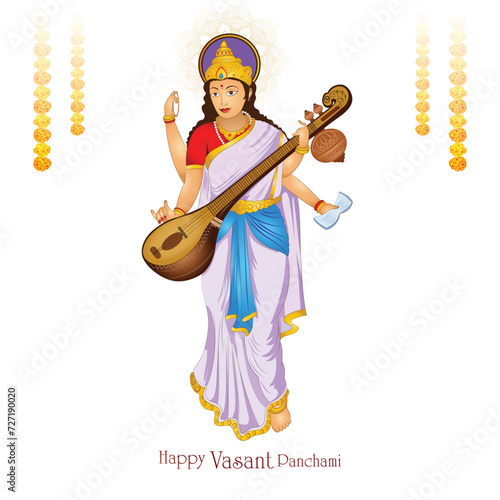 Beautiful indian festival vasant panchami on indian god saraswati maa religious background