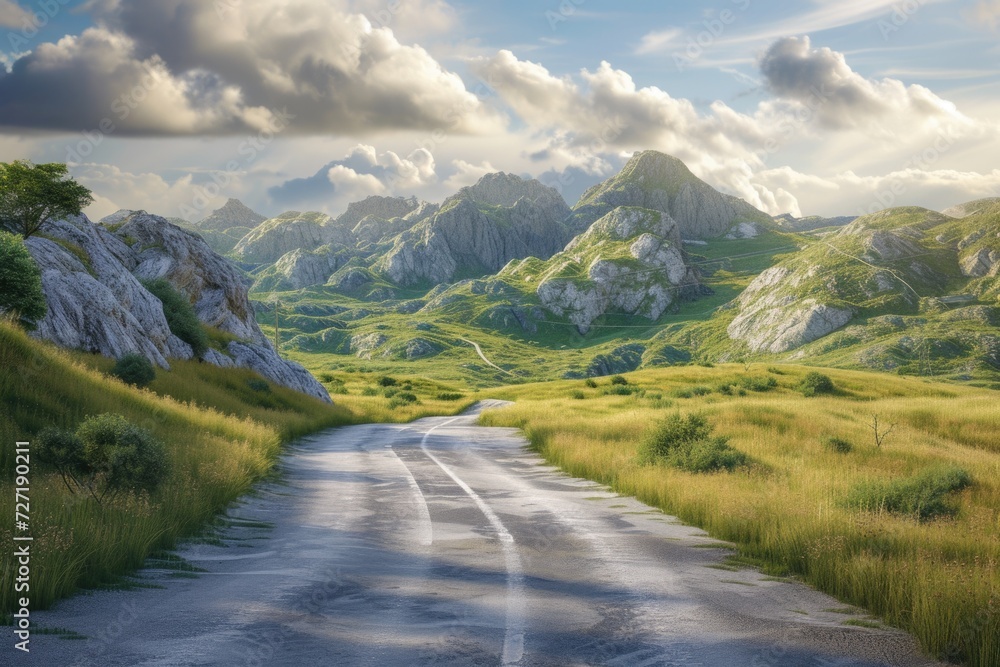 Fototapeta premium Mountain road on summer landscap