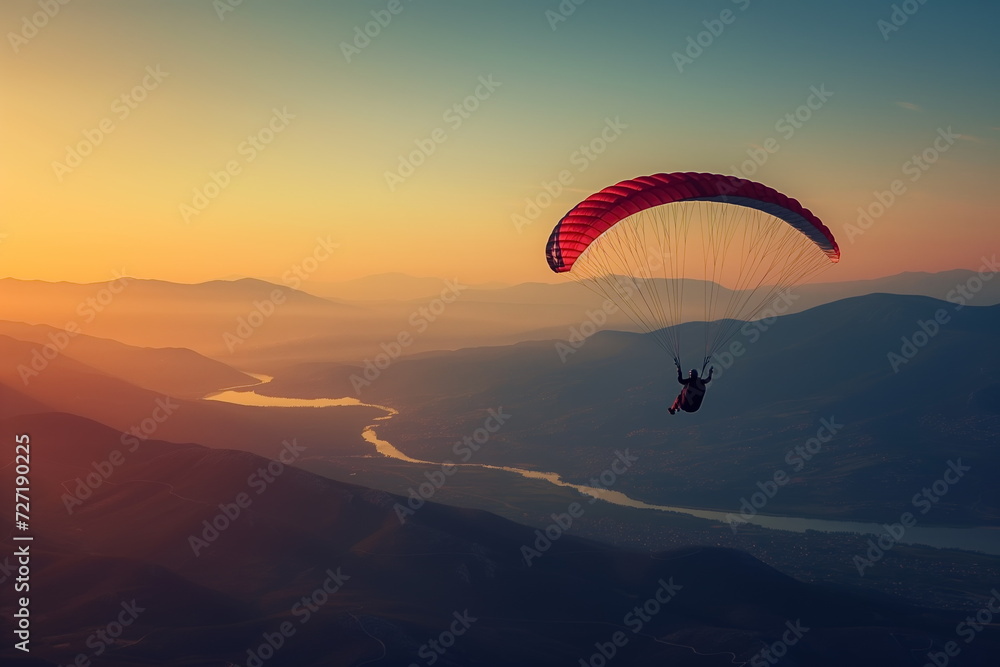 Parachuting over lush green landscape. Paratroopers or parachutist free-falling and descending with parachutes. Parachuting over lush green landscape. Paratroopers or parachutist free-falling and descending with parachutes.