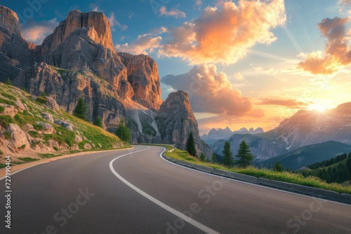 Beautiful mountain road through Dolomites Italy.