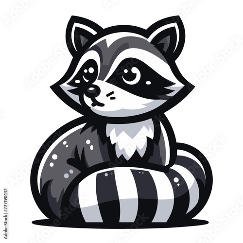 Cute adorable raccoon cartoon character vector illustration, funny racoon flat design template isolated on white background