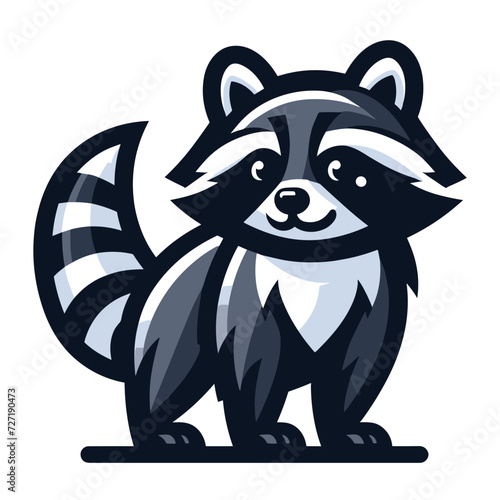 Cute adorable raccoon cartoon character vector illustration, funny racoon flat design template isolated on white background