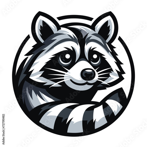 Cute adorable raccoon cartoon character vector illustration, funny racoon flat design template isolated on white background
