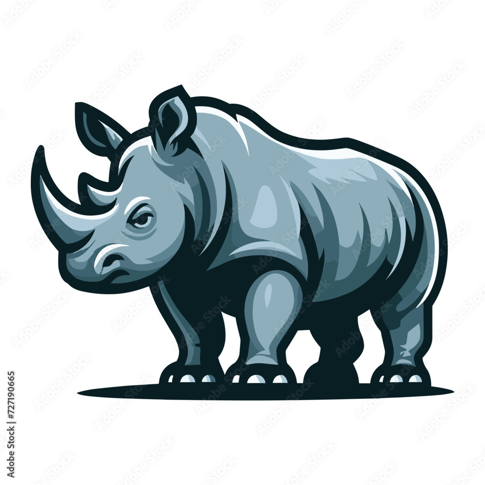 African savannah standing rhinoceros vector design, zoology illustration, wild animal rhino logo template isolated on white background