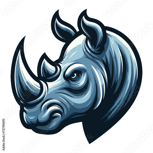 African savannah rhinoceros head face vector design, zoology illustration, wild animal rhino logo template isolated on white background