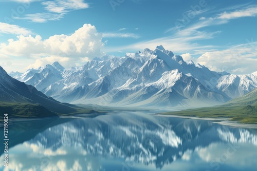 Mountain landscape lake and mountain range large panorama Altai