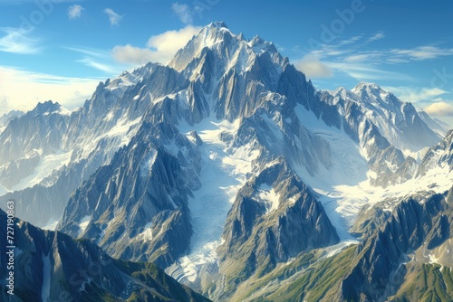 Highest mountain in Alps and Europe. Beautiful panorama of European Alps.