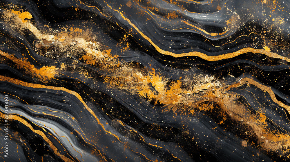 luxurious black marbled surface with abstract curved golden line.marble surface background.