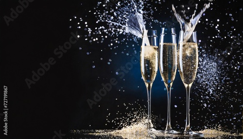 celebration and holiday theme champagne splashes on black background
