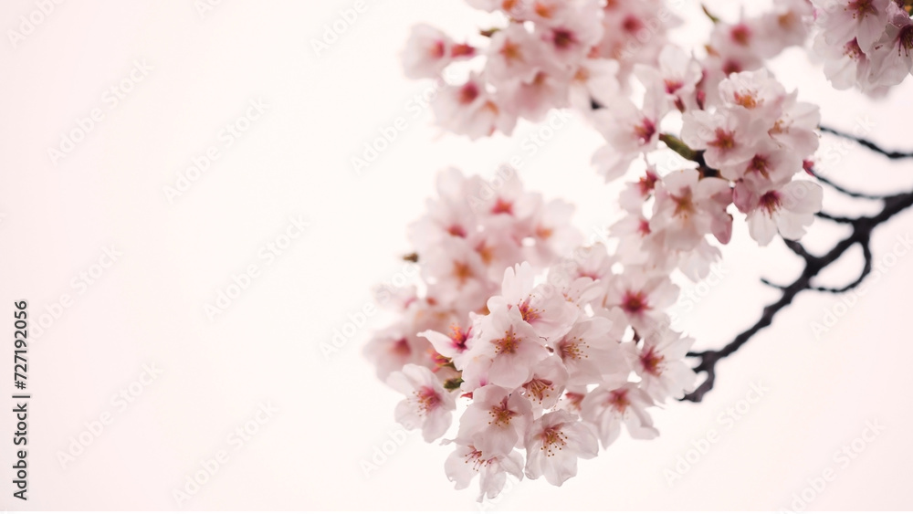 Pink cherry blossom or sakura flora bloom on white background - obrazy, fototapety, plakaty 