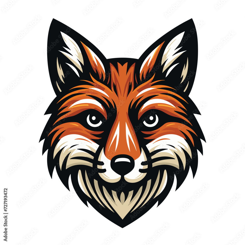 Fototapeta premium Wild animal red fox vulpa head face design vector, zoology illustration, foxy flat design template isolated on white background