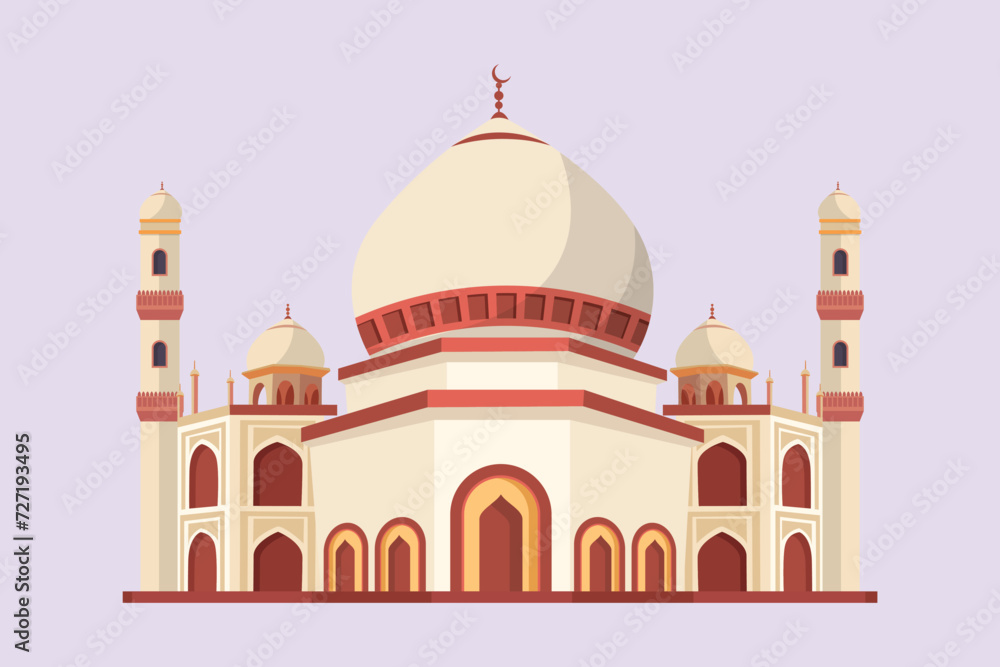 Kabaah alharam and mosque concept. Colored flat vector illustration isolated.