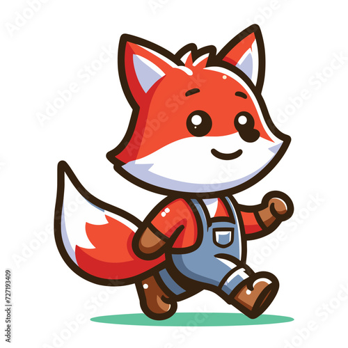 Cute adorable fox cartoon character vector illustration, funny wolf foxy flat design template isolated on white background